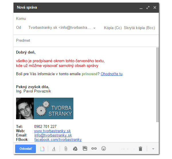 Šablóna mailu v Gmaile